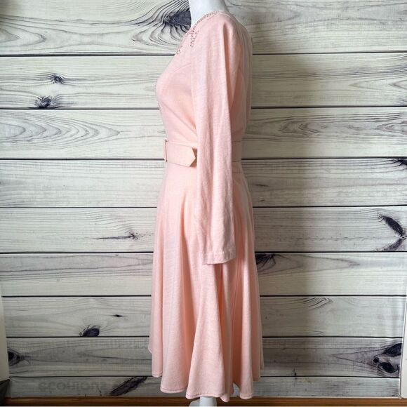 Vintage Clues Collections Blush Pink Belted Long Sleeve Flare Dress - Picture 7 of 12